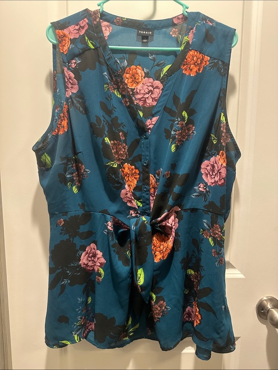 torrid Tops - torrid Teal Floral Tie-Front Sleeveless Top